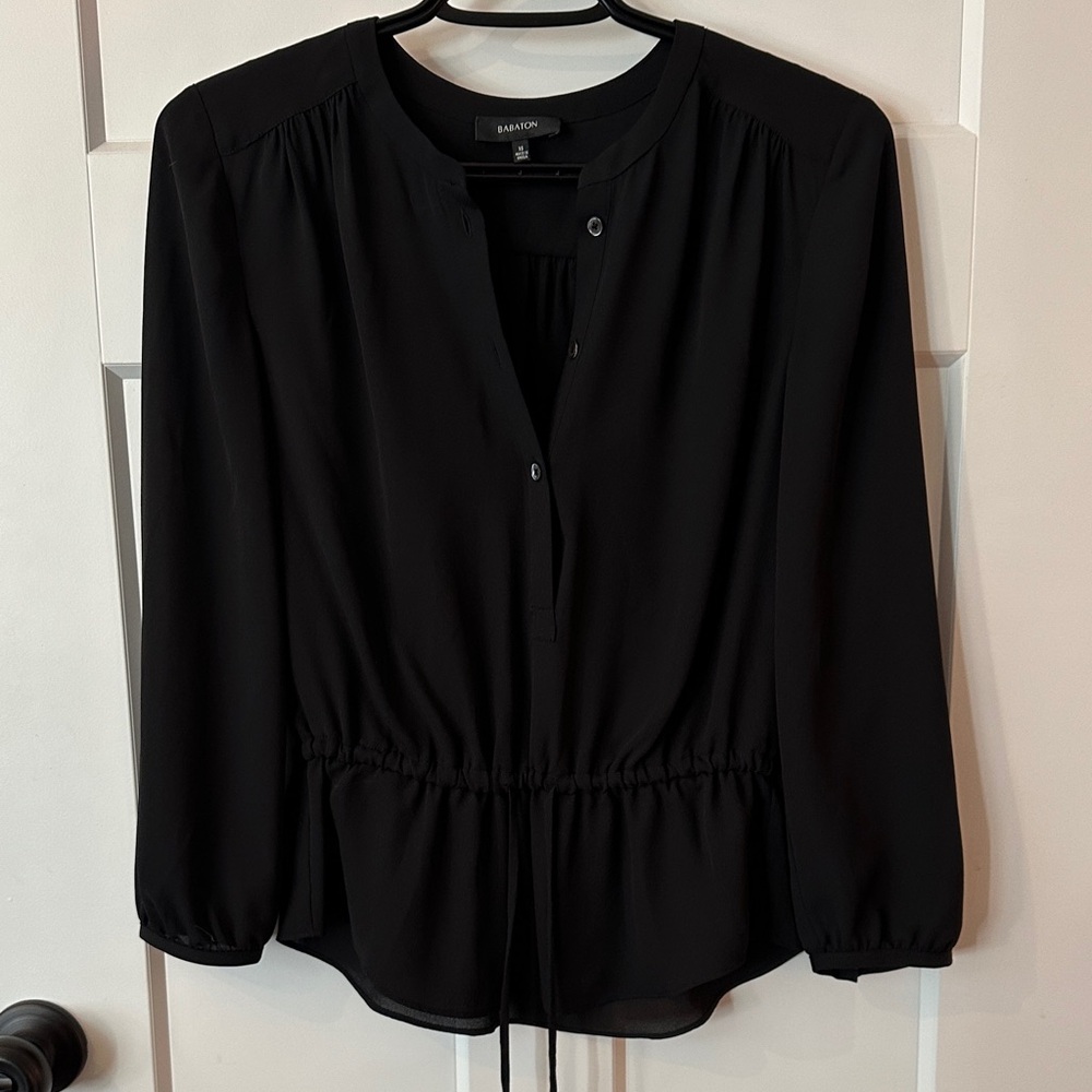 Babaton Black Blouse with Drawstring Detail